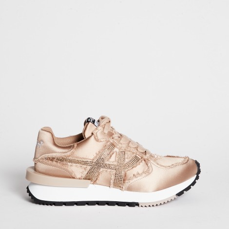 Sneakers Toxic Satin in raso e paillettes beige