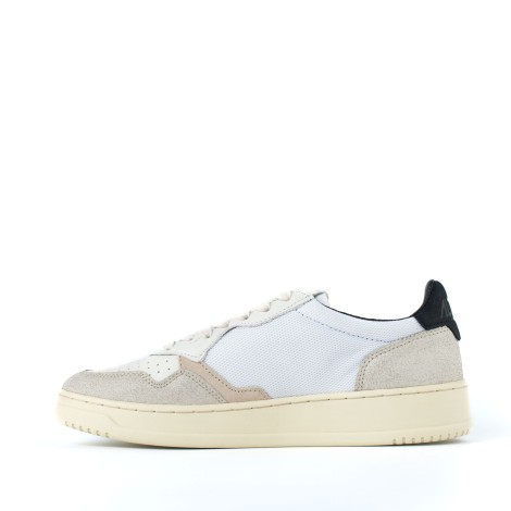 Sneakers in patchwork pelle scamosciata e tela bianca