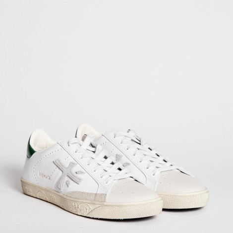 Sneakers steven 6181 in pelle bianca talloncino verde