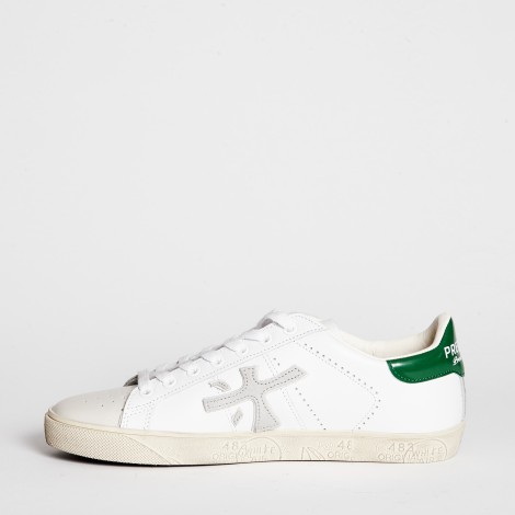 Sneakers steven 6181 in pelle bianca talloncino verde