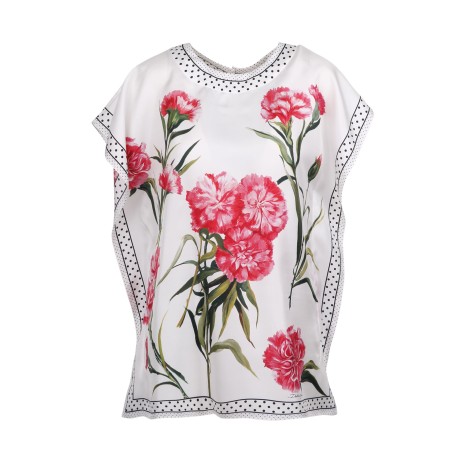 Dolce & Gabbana 'Carnation' Print Silk Blouse 46