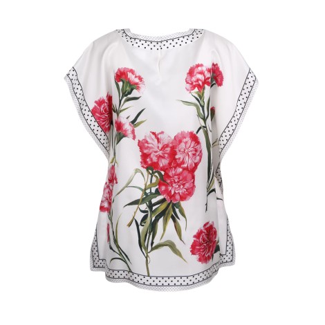 Dolce & Gabbana 'Carnation' Print Silk Blouse 46