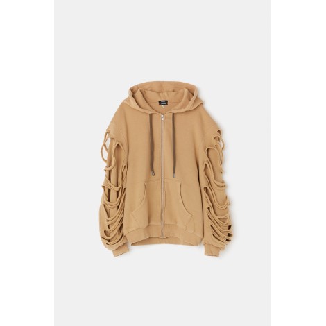 R13 Dbl Layer Slashed Oversized Zip Hoodie