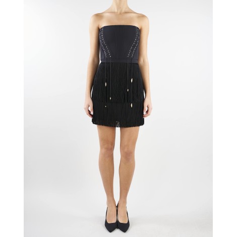 ELISABETTA FRANCHI Abito bustier con balze di frange Elisabetta Franchi