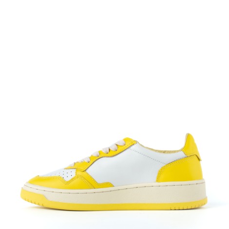 Sneakers pelle bicolore bianco e giallo