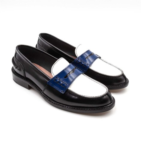 Mocassino Donna NERO+BIANCO+BLU TRE EMME Pelle