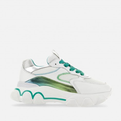 Sneakers Hyperactive in pelle Bianco Argento Verde