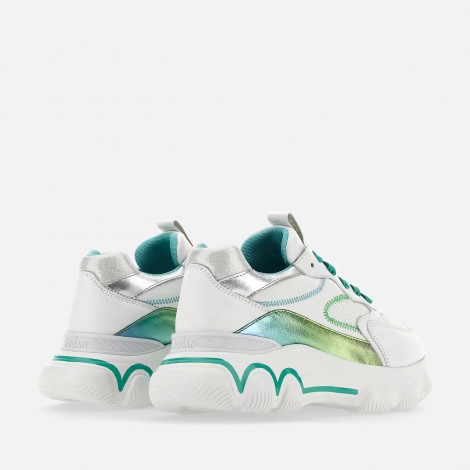 Sneakers Hyperactive in pelle Bianco Argento Verde