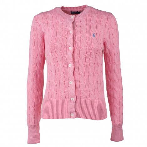 Cardigan a trecce in cotone rosa