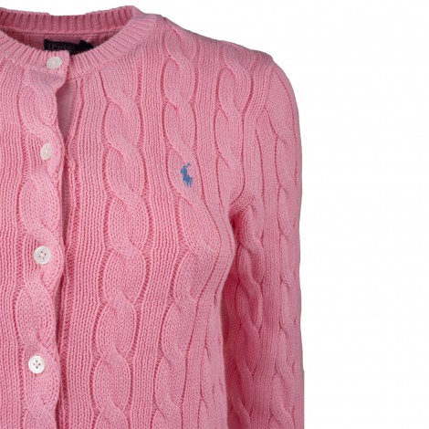 Cardigan a trecce in cotone rosa