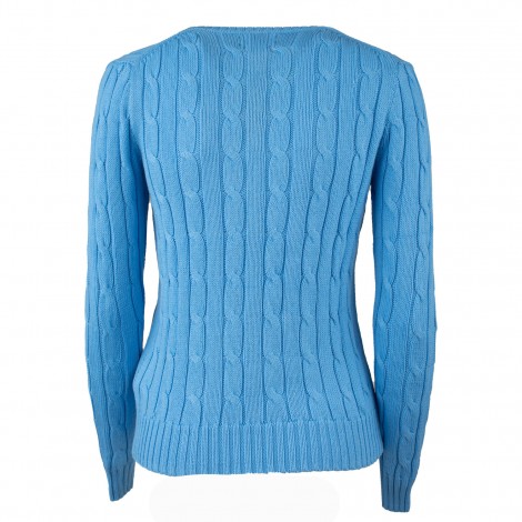 Pullover girocollo intrecciato in cotone azzurro