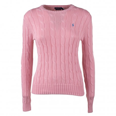 Pullover girocollo intrecciato in cotone rosa