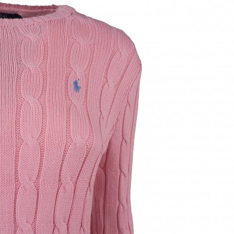 Pullover girocollo intrecciato in cotone rosa