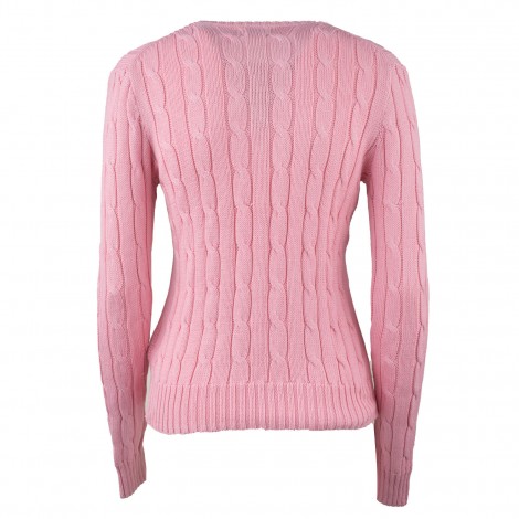 Pullover girocollo intrecciato in cotone rosa