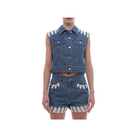 Gilet in denim con profili in cotone