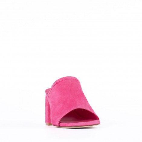 Ciabattina con zeppa in pelle fuchsia