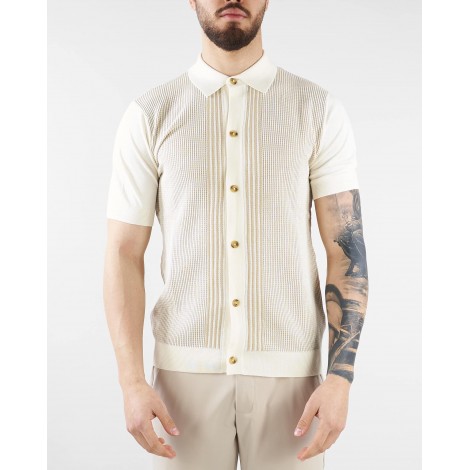 PAOLO PECORA Camicia in maglia beige ecrù con lavorazione jacquard Paolo Pecora