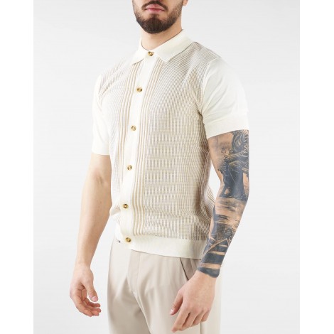 PAOLO PECORA Camicia in maglia beige ecrù con lavorazione jacquard Paolo Pecora