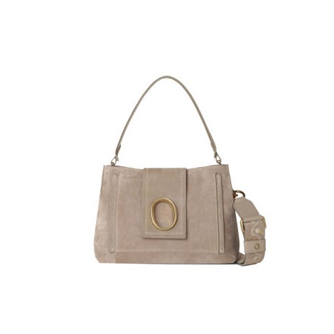 Borsa a spalla Lia Naif White midi in suede con tracolla