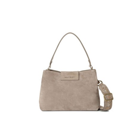 Borsa a spalla Lia Naif White midi in suede con tracolla