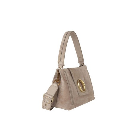 Borsa a spalla Lia Naif White midi in suede con tracolla