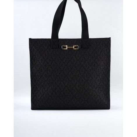 ELISABETTA FRANCHI Borsa shopper grande in rafia con tessuto jacquard Elisabetta Franchi