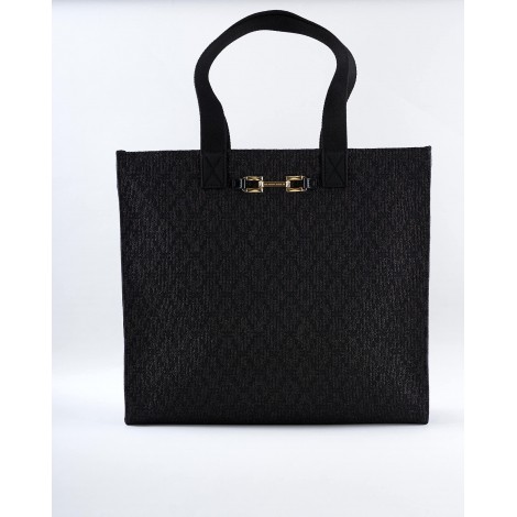 ELISABETTA FRANCHI Borsa shopper grande in rafia con tessuto jacquard Elisabetta Franchi