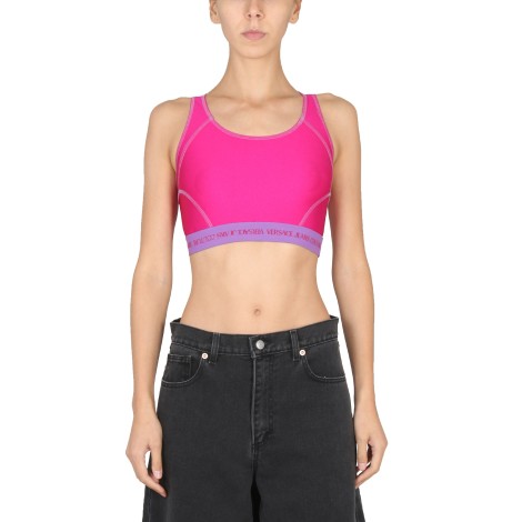 versace jeans couture crop top with logo band