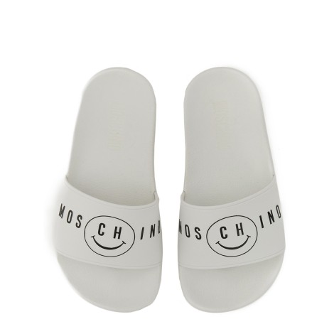 moschino slide sandal with smile logo