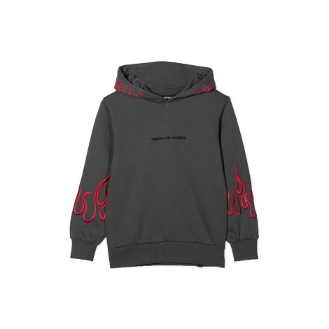 vision of super embroidered red flames hoodie