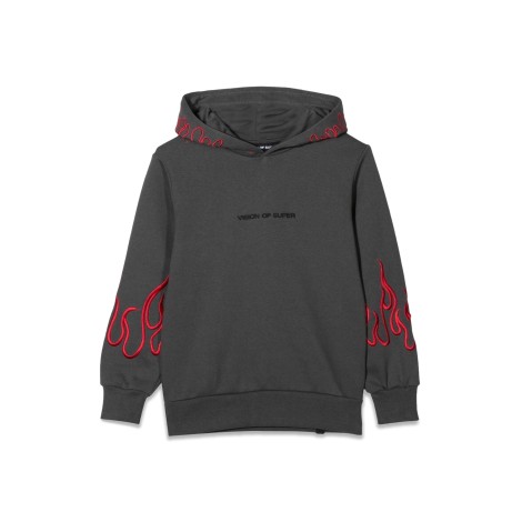 vision of super embroidered red flames hoodie