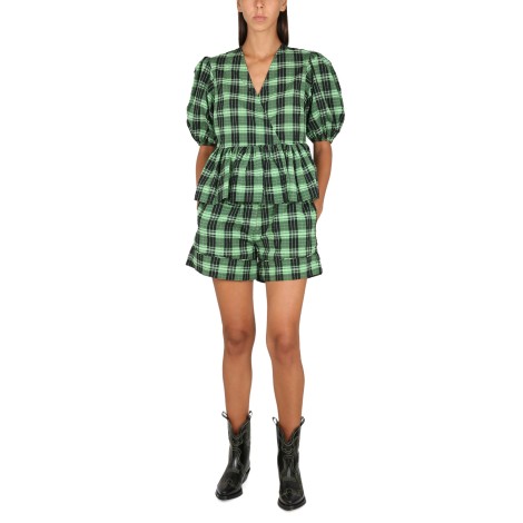 ganni bermuda shorts with check pattern