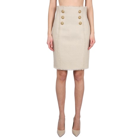 balmain linen midi skirt