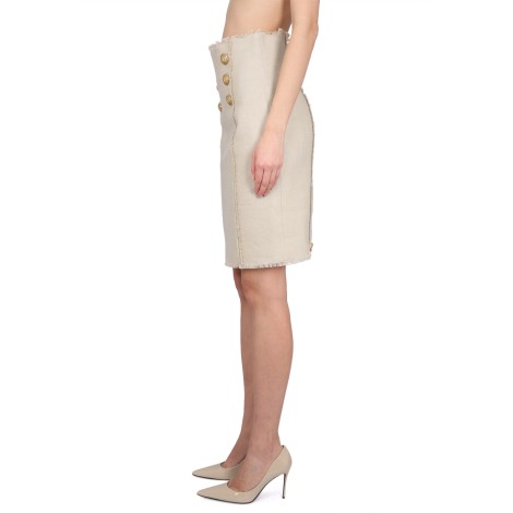 balmain linen midi skirt