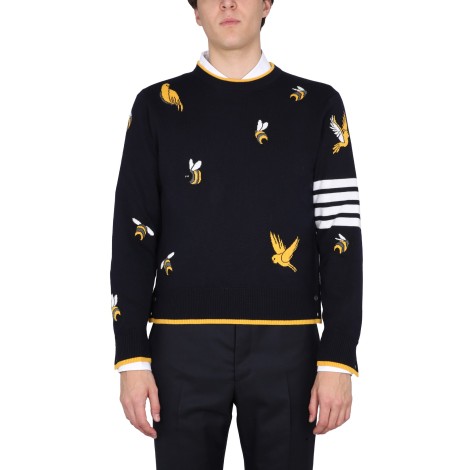 thom browne jersey with birds and bees inlays