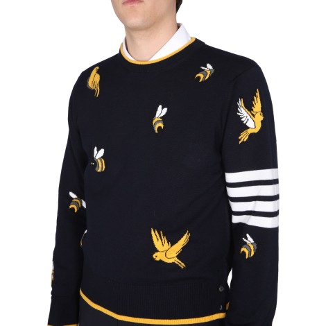 thom browne jersey with birds and bees inlays