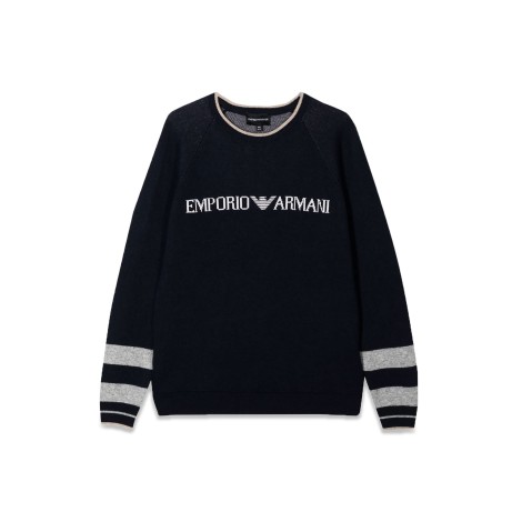 emporio armani round neck pullover logo stripes on the wrists