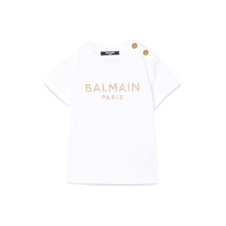 balmain short sleeve t-shirt logo and buttons