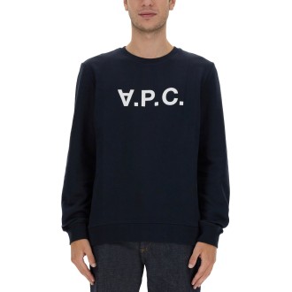 a.p.c. flocked logo print crewneck sweatshirt