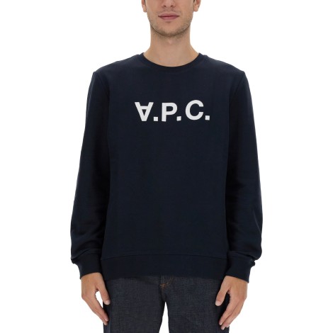 a.p.c. flocked logo print crewneck sweatshirt