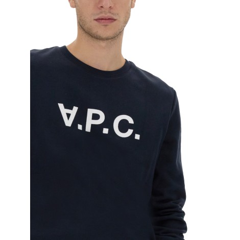 a.p.c. flocked logo print crewneck sweatshirt