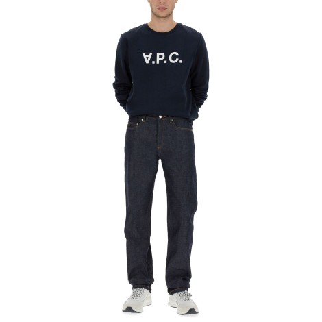 a.p.c. flocked logo print crewneck sweatshirt