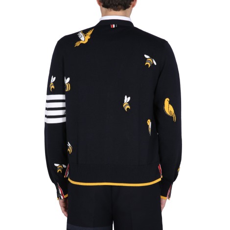 thom browne cardigan with birds and bees inlays