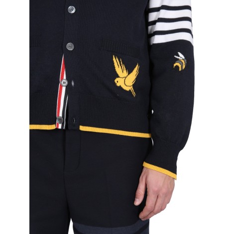 thom browne cardigan with birds and bees inlays