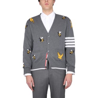 thom browne cardigan with birds and bees inlays