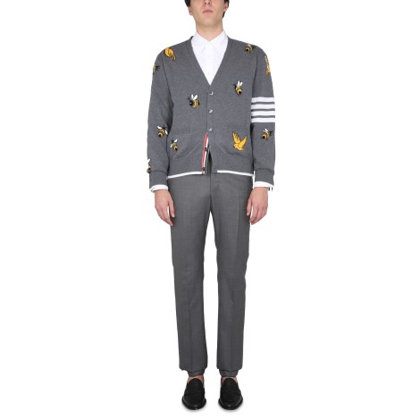 thom browne cardigan with birds and bees inlays