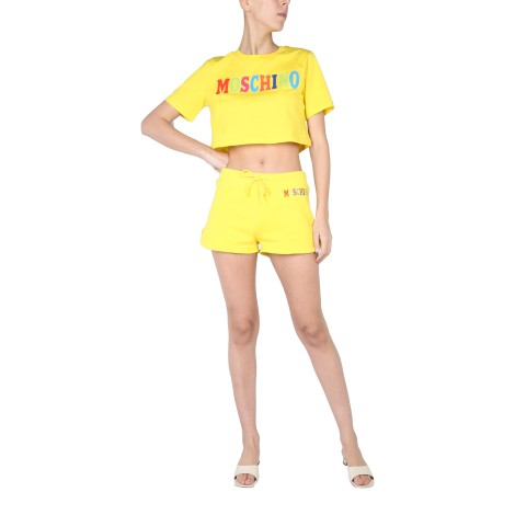 moschino multicolor logo shorts