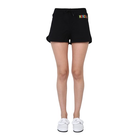 moschino multicolor logo shorts