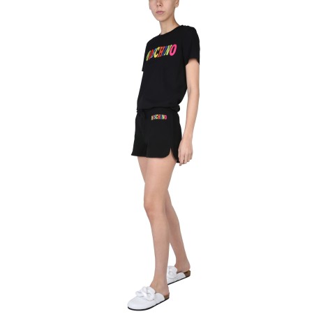 moschino multicolor logo shorts