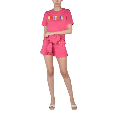 moschino multicolor logo shorts